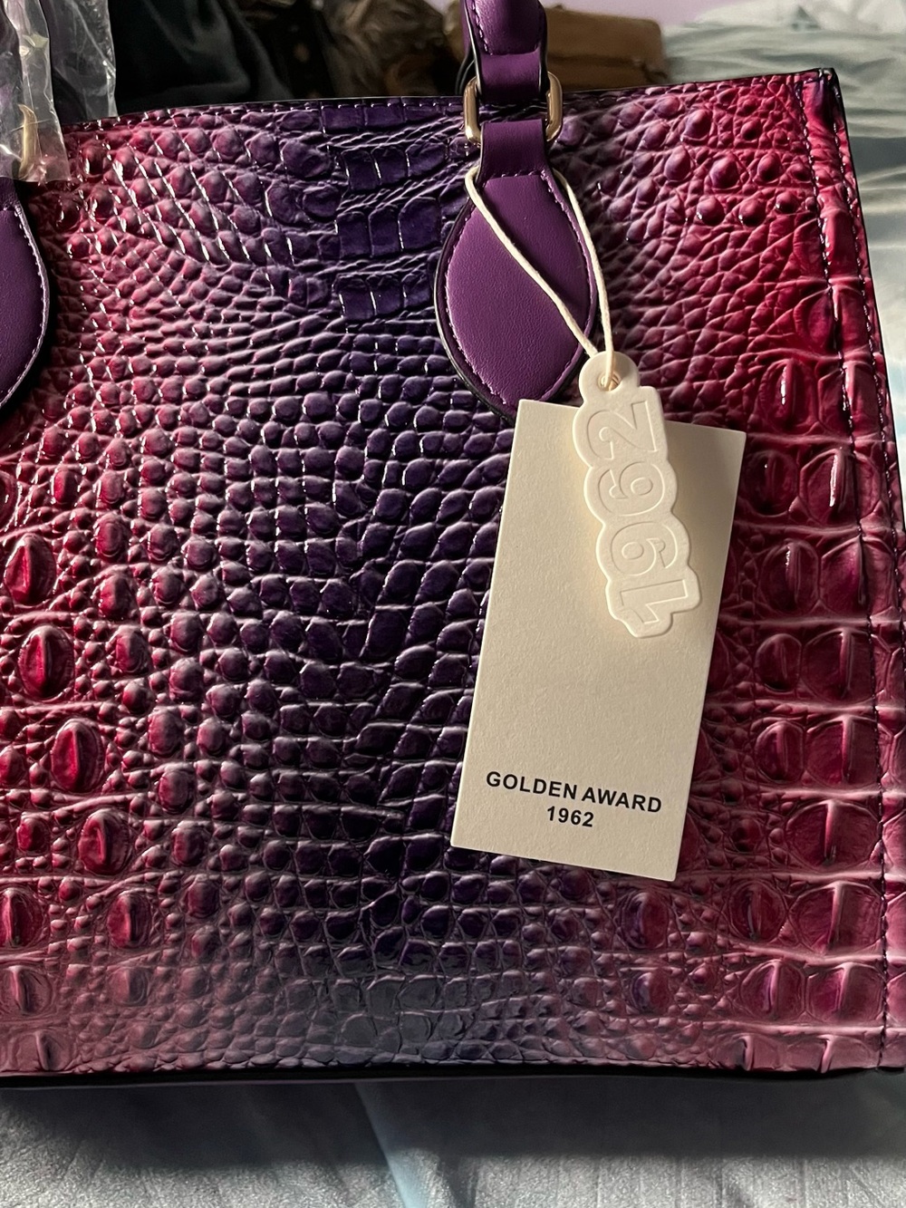 Purple to Magenta Ombre Croc-Embossed Tote